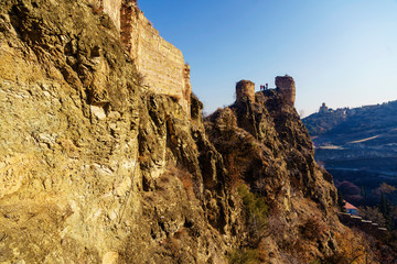 Narikala-picturesque ruins of an ancient fortress in Tbilisi. On the background Tabor Monastery of...