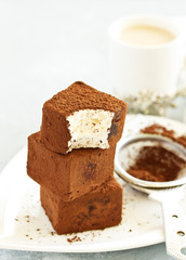 Homemade sweetness, sufa pigeon milk with chocolate, marshmallows.