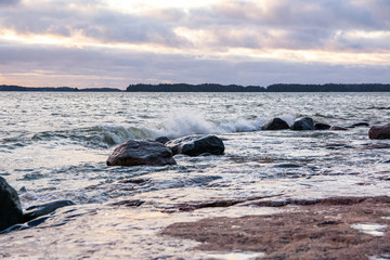 Coastal view and Gulf of Finland in winter, Kopparnäs (Kopparnas), Inkoo, Finland