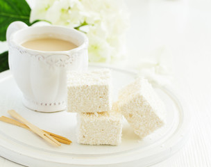 Homemade sweetness, sufa pigeon milk with coconut, mapshmellou.