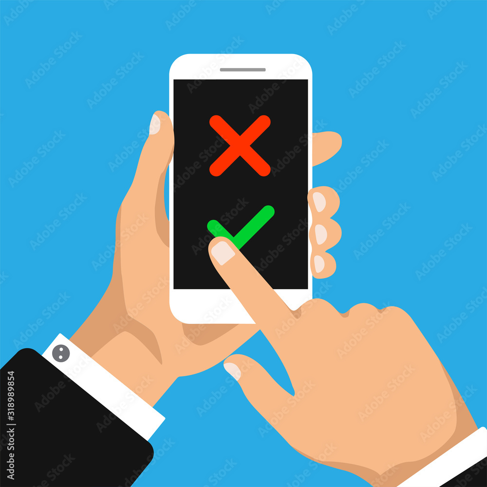 Aufkleber check list on a smartphone screen. to do list concept. hand holds smartphone and finger touch screen