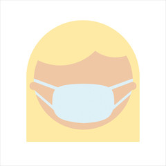 European blonde woman in mask, flat character. Female Face in breathing mask. Warning quarantine. Coronavirus epidemic.Air pollution. Bacterias and virus. Hand drawn vector illustration.
