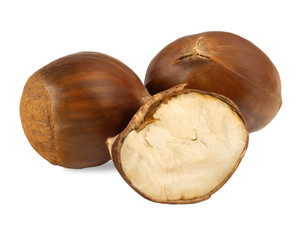 three chestnuts isolated on white backgroun
