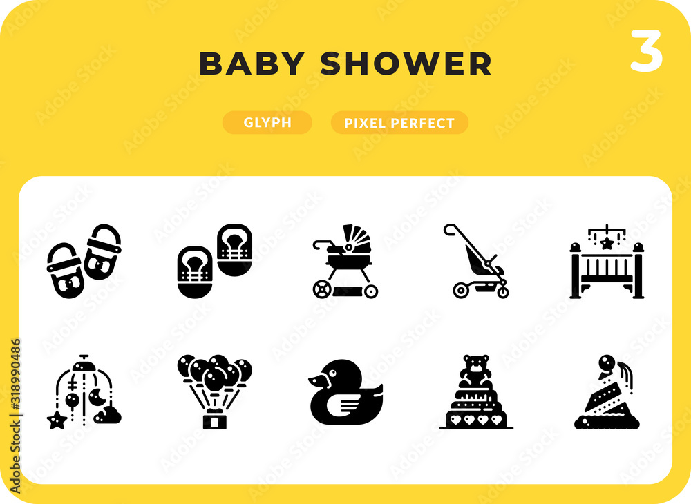 Poster baby shower flat icons pack for ui. pixel perfect thin line vector icon set for web design and websi