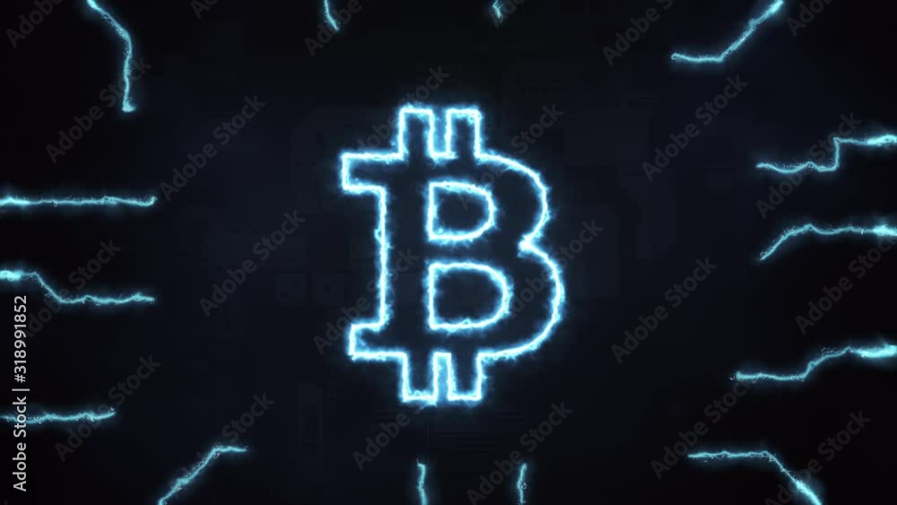 Poster bitcoin symbol with futuristic background and rays, concept of cryptocurrency mining (3d render)