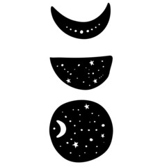Moon PHASE mystic astral vector. illustration for a wall art design, poster, greeting card, printing. Aztec stile, tribal art, ethnic, design isolated on white background.