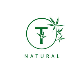 T Letter Green Bamboo Logo Design.
