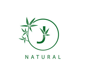 J Letter Green Bamboo Logo Design.