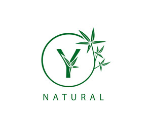 Y Letter Green Bamboo Logo Design.