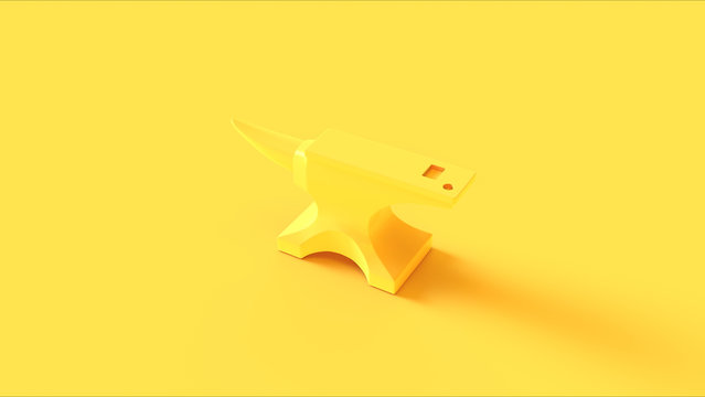 Yellow Traditional Anvil 3 Quarter Left View 3d illustration 3d render