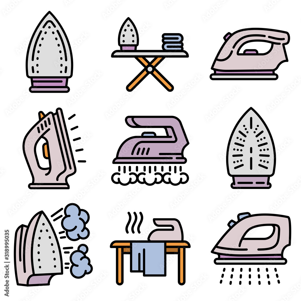 Poster smoothing-iron icons set. outline set of smoothing-iron vector icons for web design isolated on whit