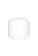 white plastic cream container on white background
