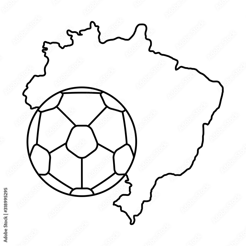 Poster sport ball soccer with map of brazil