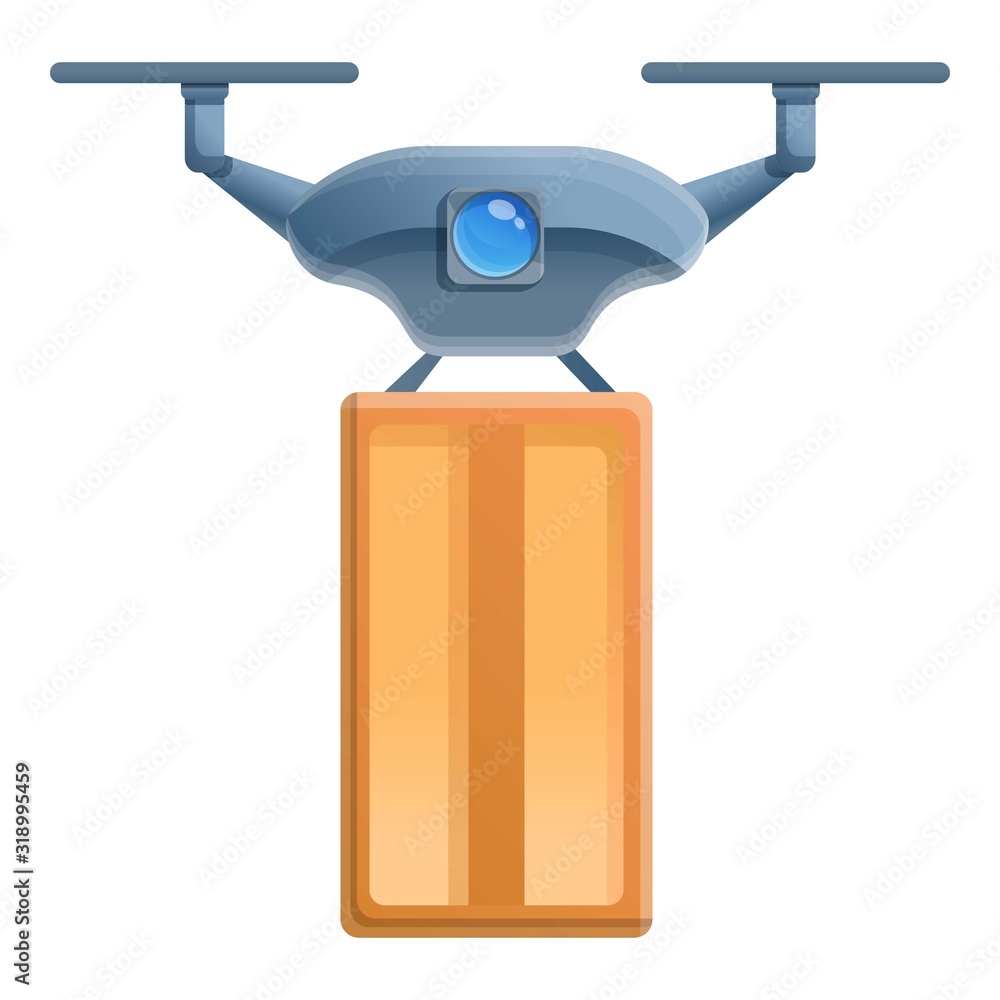 Poster drone delivery service icon. cartoon of drone delivery service vector icon for web design isolated o
