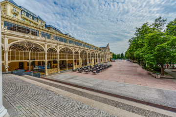 View on historic Kolonada building in the Czech spa town Marienbad in summer