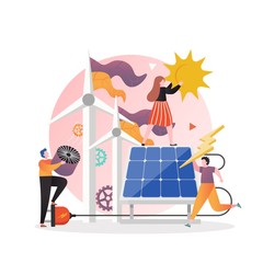 Wind and solar alternative energy production, vector illustration