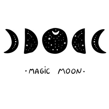 Moon phase mystic astral  magic moon. Vector illustration for a wall art design, poster, greeting card, printing. Aztec stile, tribal art, ethnic, design isolated on white background.	