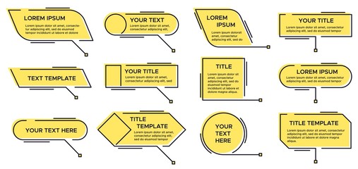 Callout title. Call text graphic, modern infographic yellow layout titles and video, news callouts simple text box isolated line vector set