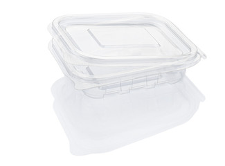 Empty open transparent plastic food container