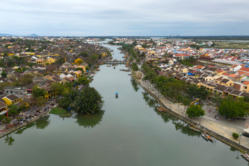 Aerial shot of Hoi An in Vietnam. Hoi An is an ancient trading port city an a UNESCO world heritage site