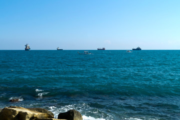 Sea view with ships and boats