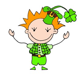 A cute leprechaun cartoon character. St Patricks day. 17 March. Vector illustration.