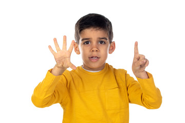 Adorable child counting with his fingers