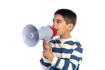 Small boy shouting through a megaphone