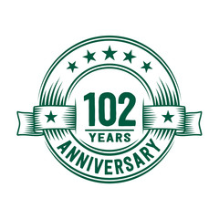 102 years logo design template. 102nd anniversary vector and illustration.