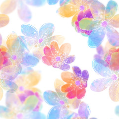 Fototapeta na wymiar Seamless pattern with spring forest flowers liverleaf.