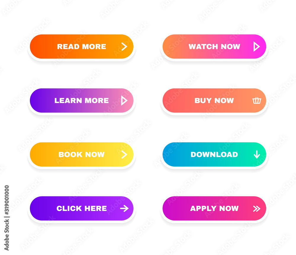 Poster set of modern material style buttons for website, mobile app and infographic. different gradient col