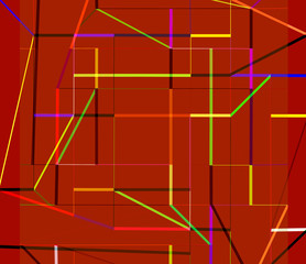 Colorful abstract lines on a red background