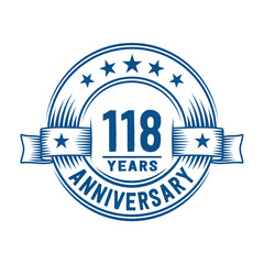 118 years logo design template. 118th anniversary vector and illustration.