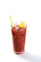 Tomato juice with celery in a glass