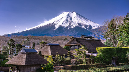 Traditional Japanese House With Mount Fuji View Background