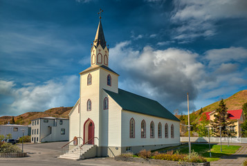 Sauðárkrókur Church. The beautiful city of Sauðárkrókur in Iceland