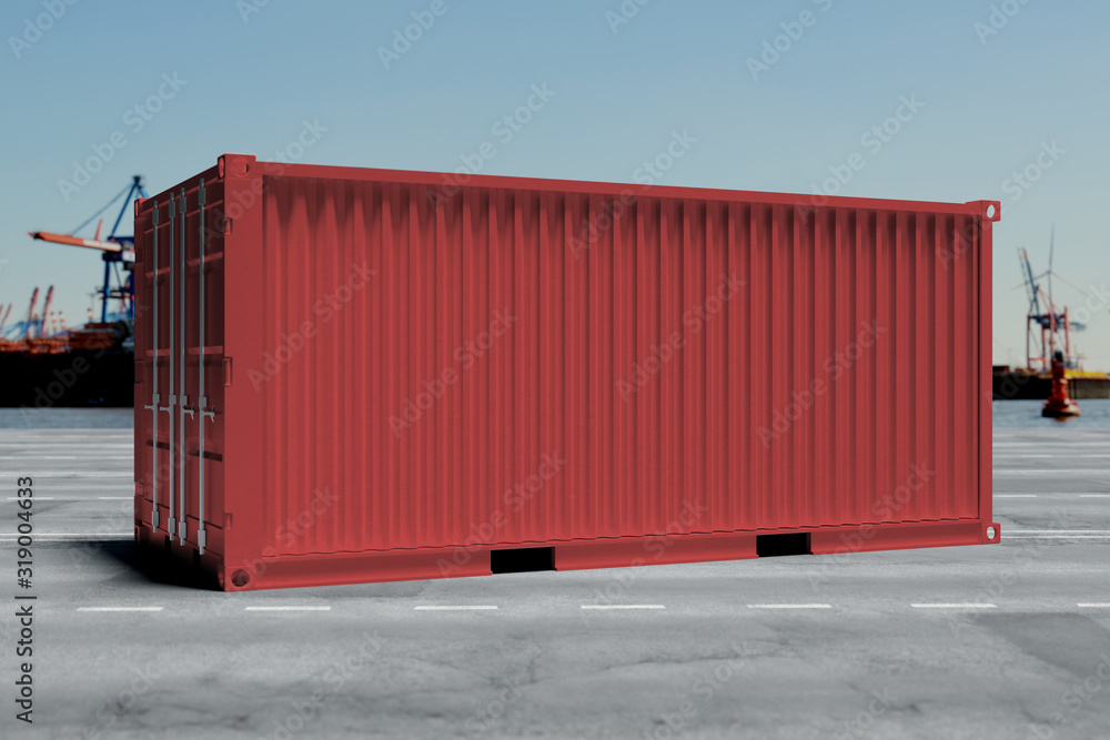 Aufkleber mock up of a container on a dock - 3d rendering