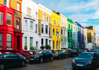 Colorful houses in the district of Notting Hill near Portobello Road, London
