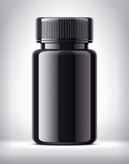Bottle for pills on background. Glossy surface version. 