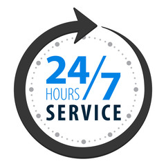 Service and support around the clock, 24 hours a day and 7 days a week flat icon isolated on white background.