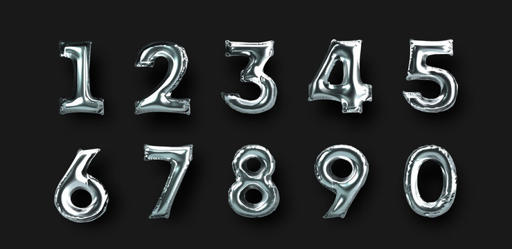 Silver 3d Foil Balloon Number Set For Party Event