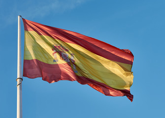 The flag of Spain from the Plaza de Colón. Madrid. Spain