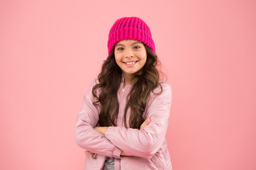 Happy childhood. Trendy accessory. Tender style. Dress warm in winter. Ready for cold winter....