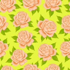 Seamless wallpaper pattern with roses. Watercolor roses