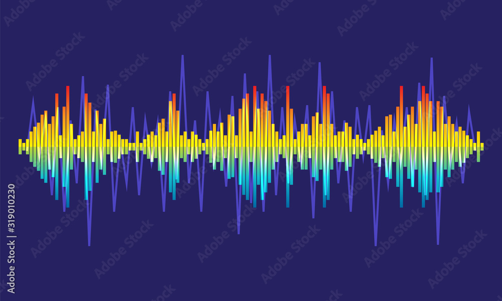 Poster vector audio wave element. colorful pulse music player equalizer background