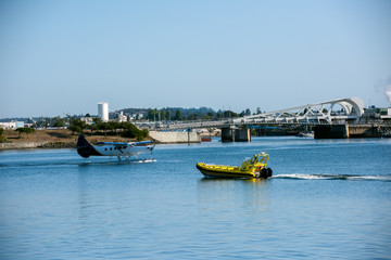 Fototapeta premium Boat and sea plane pass