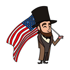 president abraham lincoln with flag usa on white background