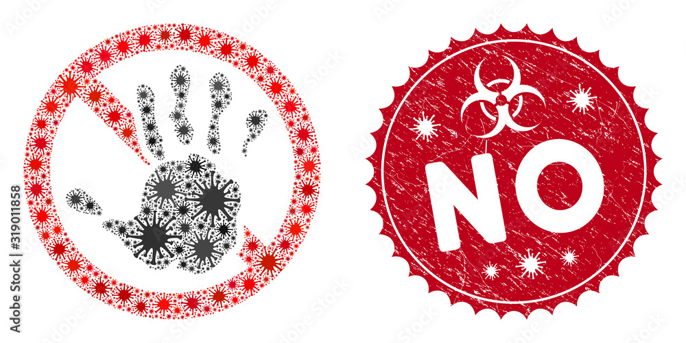 Poster coronavirus mosaic no icon and round grunge stamp seal with no caption. mosaic vector is designed fr