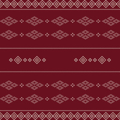 Seamless geometric ornamental vector pattern on red background. Abstract background motif ulos. creative design cloth pattern. tribal ethnic design