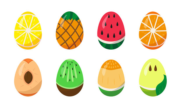 Set of Easter eggs painted like fruit
